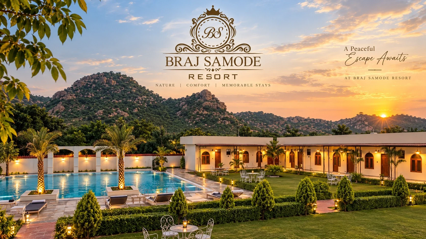 Pool and Aravalli sunset