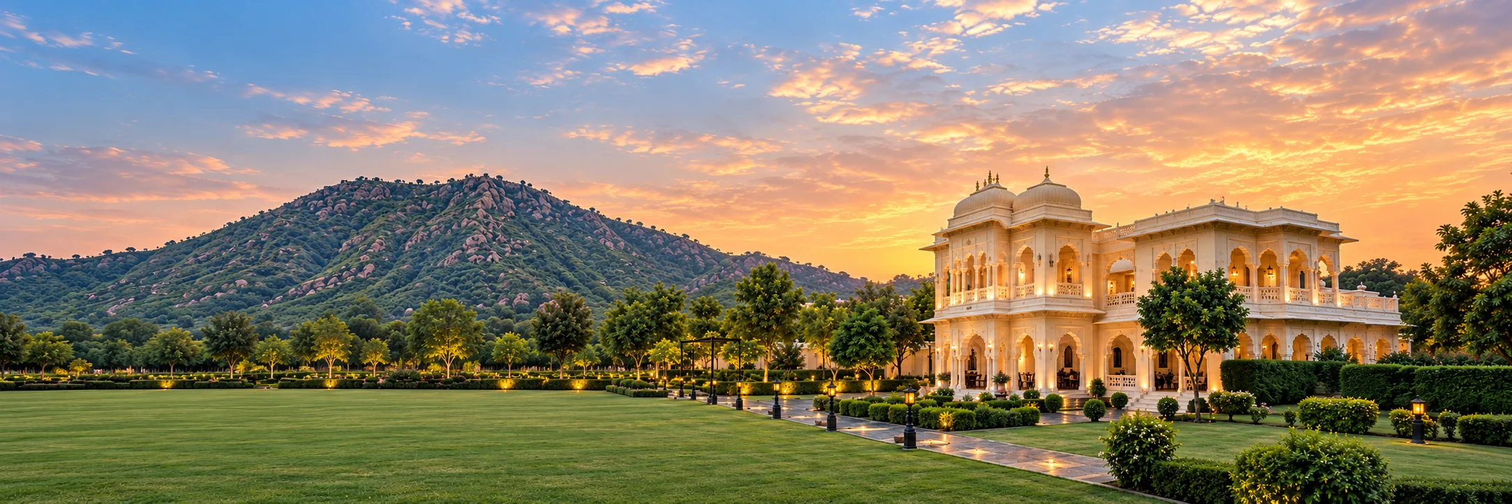 Heritage gardens at sunset